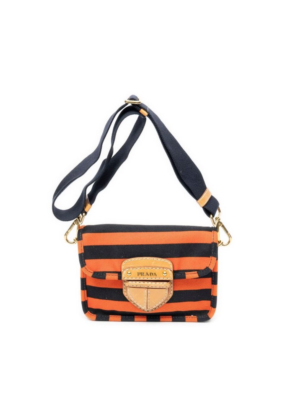 Prada Vintage Flap Bag Crossbody Orange Black Print Canapa Canvas